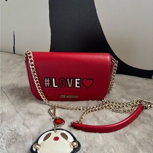 Love Moschino Red Crossbody Bag with Gold Chain